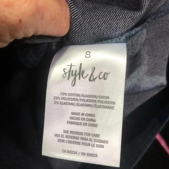 Style & Co Moto Blue Jean Jacket, V-neck collar detail, zip front, side pockets - Picture 10 of 10